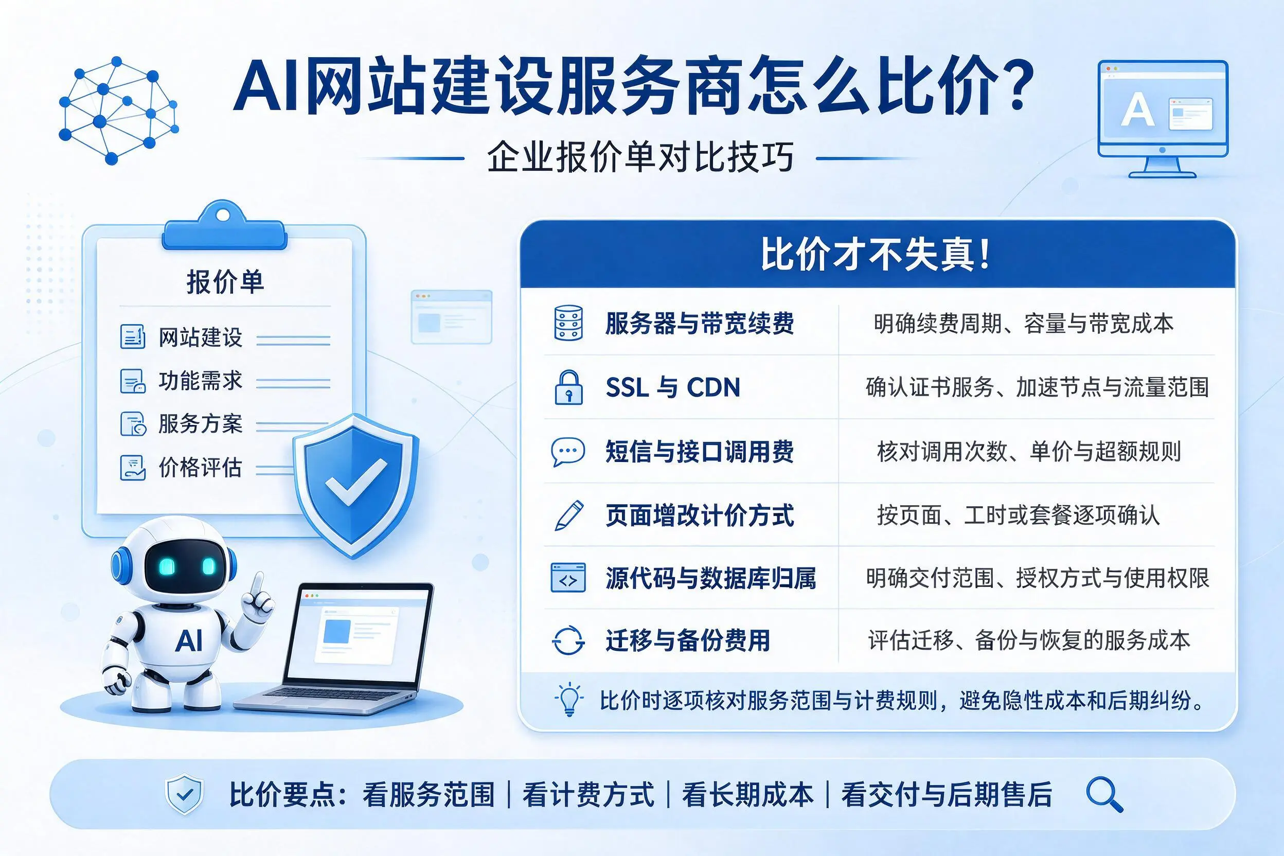 AI网站建设服务商怎么比价？苏州企业报价单对比技巧