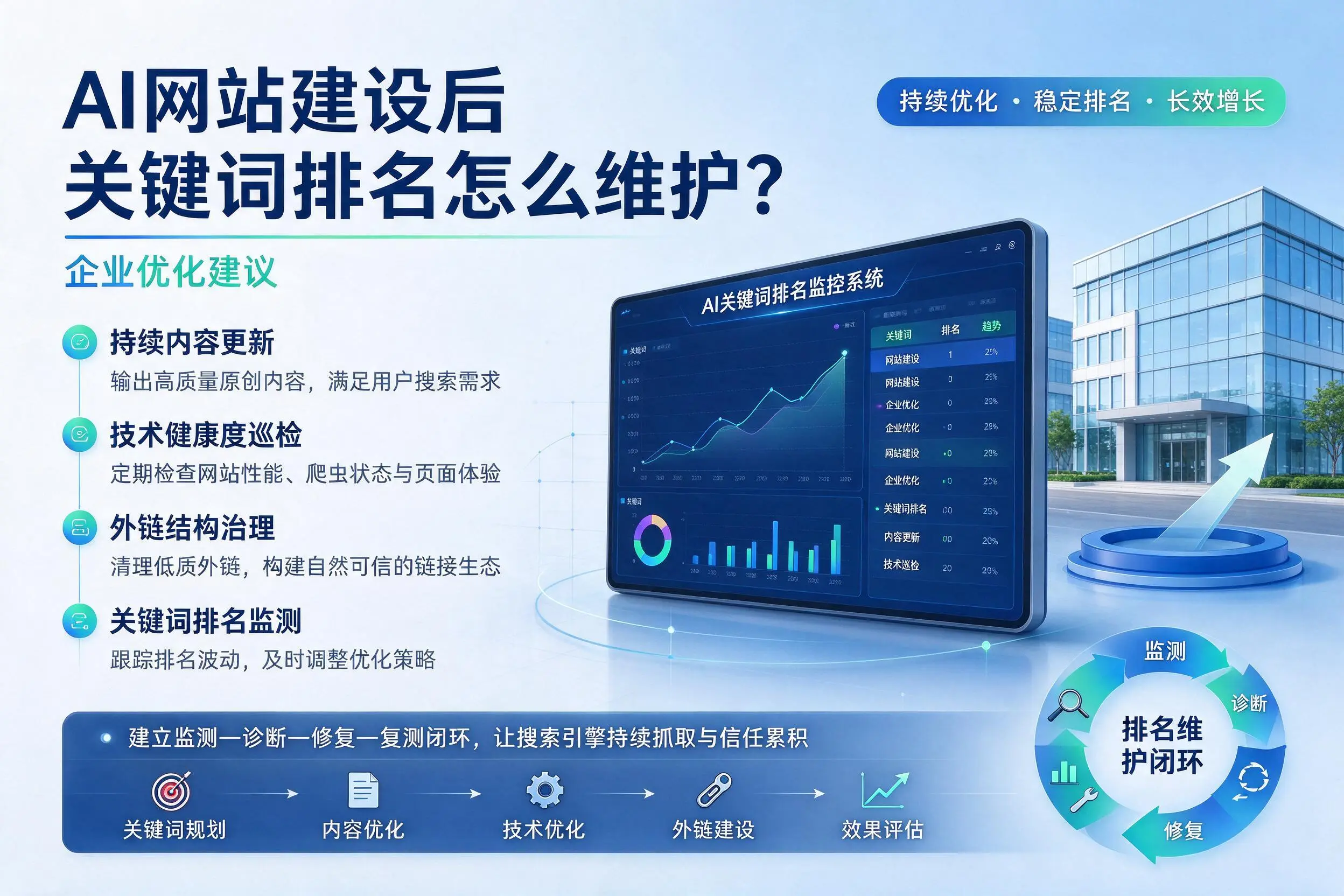 AI网站建设后关键词排名怎么维护？苏州企业优化建议
