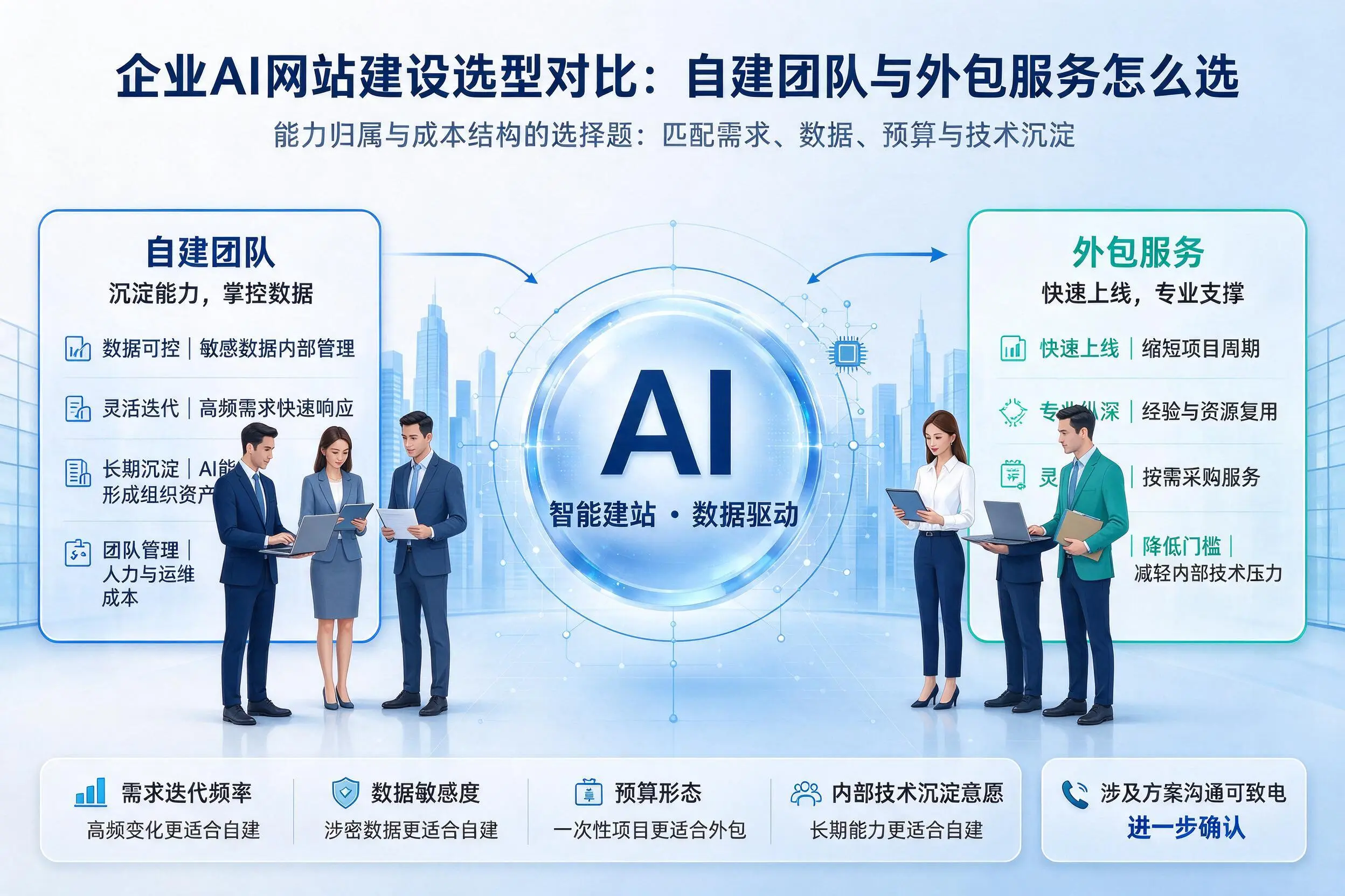 苏州企业AI网站建设选型对比:自建团队与外包服务怎么选
